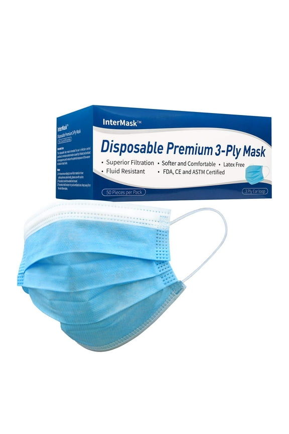 ASTM Level 3 Disposable Premium 3-Ply Face Mask, Box of 50