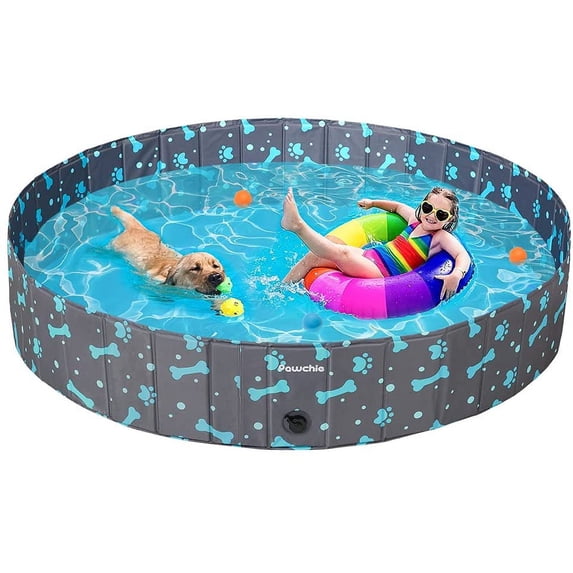 POTBY Foldable Pet Swimming Pool - 32" Portable Collapsible Dog Bathing Tub, Blue PVC