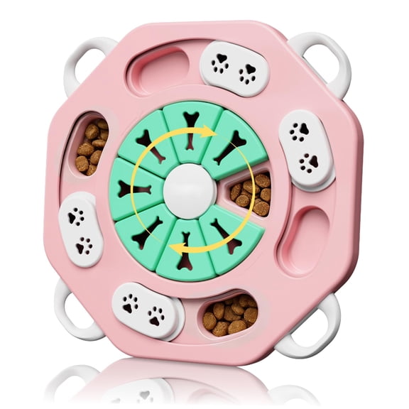 Interactie Dog Puzzle Toy for Mental Stimulation, Treat Dispensing Dog Toy with Slow Feeder, IQ Training Enrichment Toy for Smart Breeds, 2 Difficulty Leels to Keep Dogs Busy, Pink