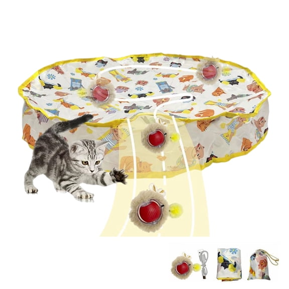 Interaction Play Mat for Kittens with Fast Rolling Toy and Motion Activated Design for Boredom Cats Entertainment