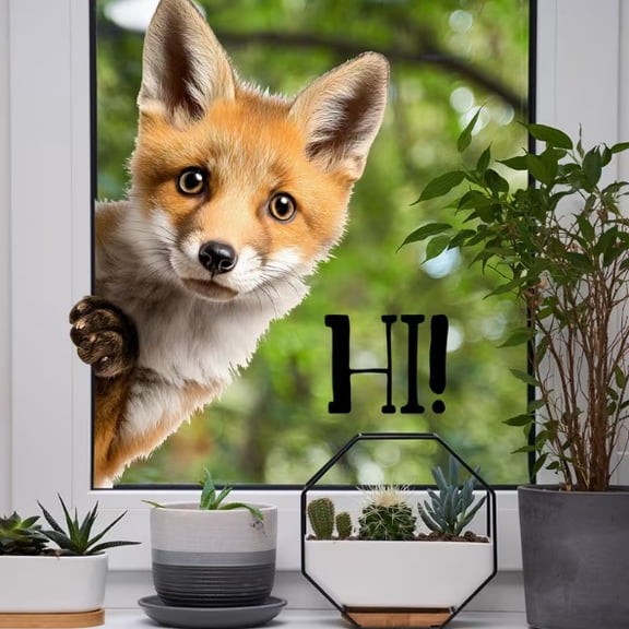 Interactive 2D Realistic Fox Electrostatic Glass Sticker - Nature-Inspired Home Decor for Windows and Mirrors