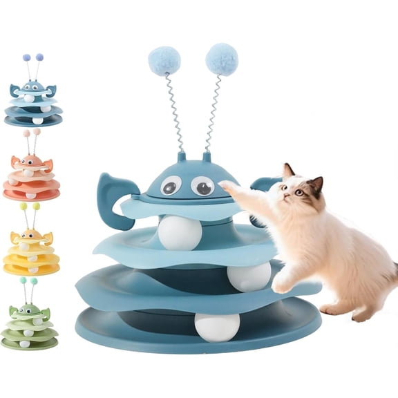 Interactive 3-Layer Cat Toy Tower,Interactive 3-Layer Cat Toy Tower with Rotating Bee and Rolling Balls,for Cats & Kittens Chase, Batting & Exercise Play (Yellow)
