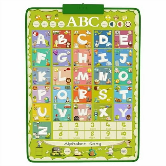 Interactive ABC Learning Board,Educational Alphabet Chart with Numbers,Green and Yellow,Electronic Touch-Activated,Musical Learning Toy for Kids,Wall-Mounted