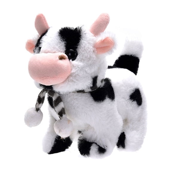 Interactive Animated Cow Plush Lifelike Walking Cow Toy With Moo Sounds Soft Cuddly Farm Animal For Indoor Play(Black-7.1X3.5In)#1508