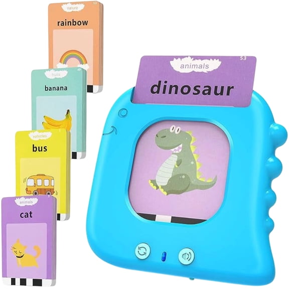 Interactive Audible Flashcards Puzzle Machine, Language Learning Device for Vocabulary Development, Educational Card Reading Tool, Speech Aid, Blue