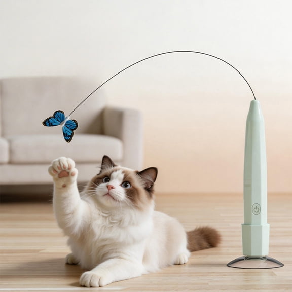Interactive Automatic Cat Teaser Wand Toy with Strong Suction Cup, Flexible Wire & Bending Design, Rechargeable Cat Exercise Toy for Indoor Cats (1PC, Green)