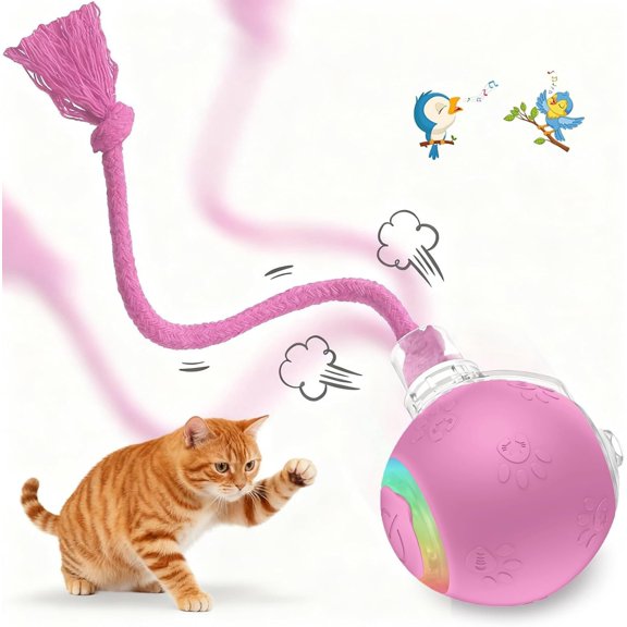 Interactive ,Automatic Moving Toys for Bored Indoor Adult Cats, Rolling,Chirping & Motion-Activated Kitty Toys,Fun for Cats with Speedy 2.0 Tail,USB Rechargeable