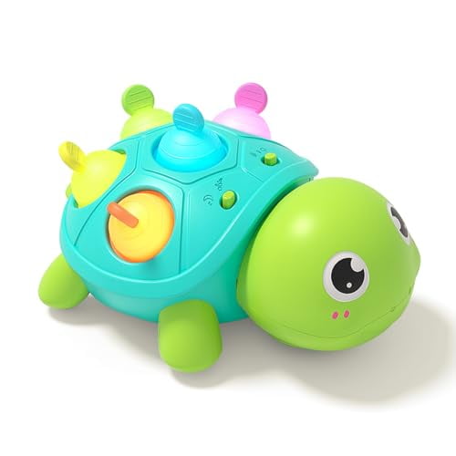 Interactive Baby Turtle Crawling Toy,Colorful Musical Educational Activity Center with Lights and Sounds,Pop up Bubble Fidget Toy