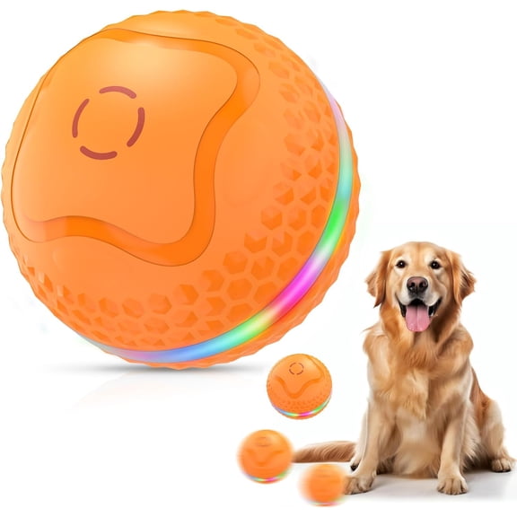 Interactive Ball, Automatic Rolling Balls , Lively pet Ball for Medium/Large Dogs to Boredom, Activated Automatic Motion Balls with Flash, (Orange)