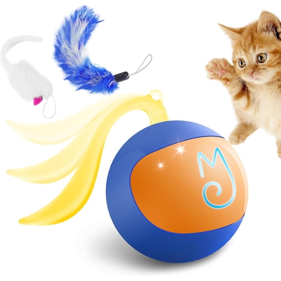 Interactive Ball Set, Fun , Automatic Rolling Chase Ball with Fluffy Tail, A Small Mice, (Blue)