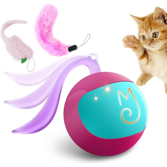 Interactive Ball Set, Fun , Automatic Rolling Chase Ball with Fluffy Tail, A Small Mice, (Rose)