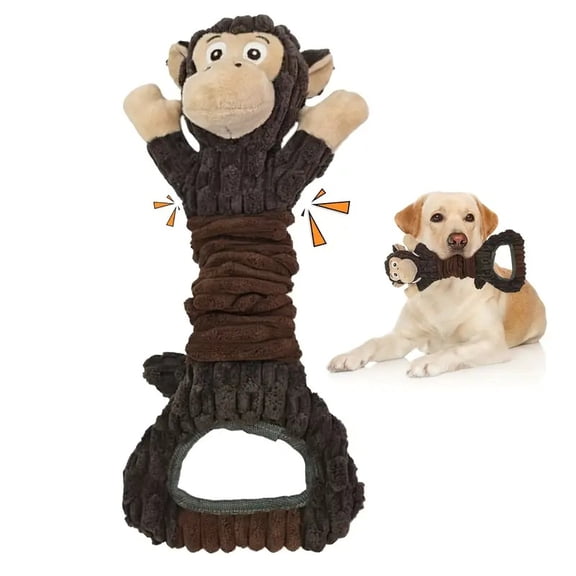 Interactive Barking Monkey Dog Toy - Durable Plush Teething Toy with Pull Ring for Large Dogs