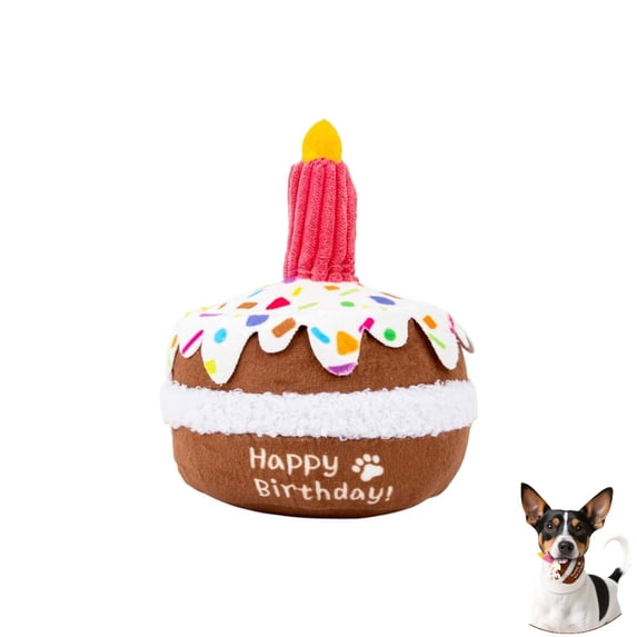 Interactive Plush Cake Dog Toy with Candle Design, Soft Dog Chew Toy for Fetch, Tug and Indoor Play, Character Dog Toy for Small and Medium Dogs
