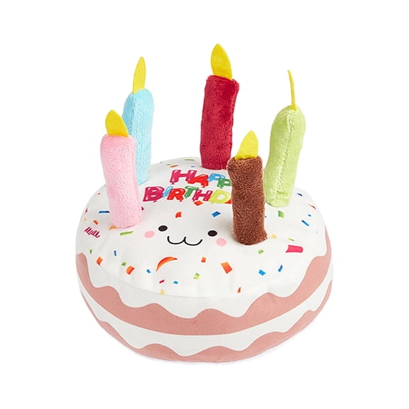 Interactive Birthday Cake Pet Toy with Rainbow Fabric and Animal Whistle for Small Medium Sized Dogs and Cats Chew Play