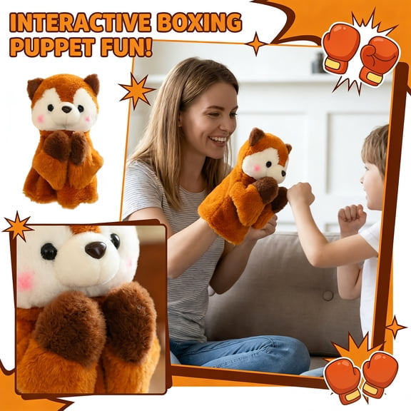 Interactive Boxing Squirrel Hand Puppet with Expressive Sound, Creative Plush Toy for Storytelling and Play(4.72*2.36*10.24in)