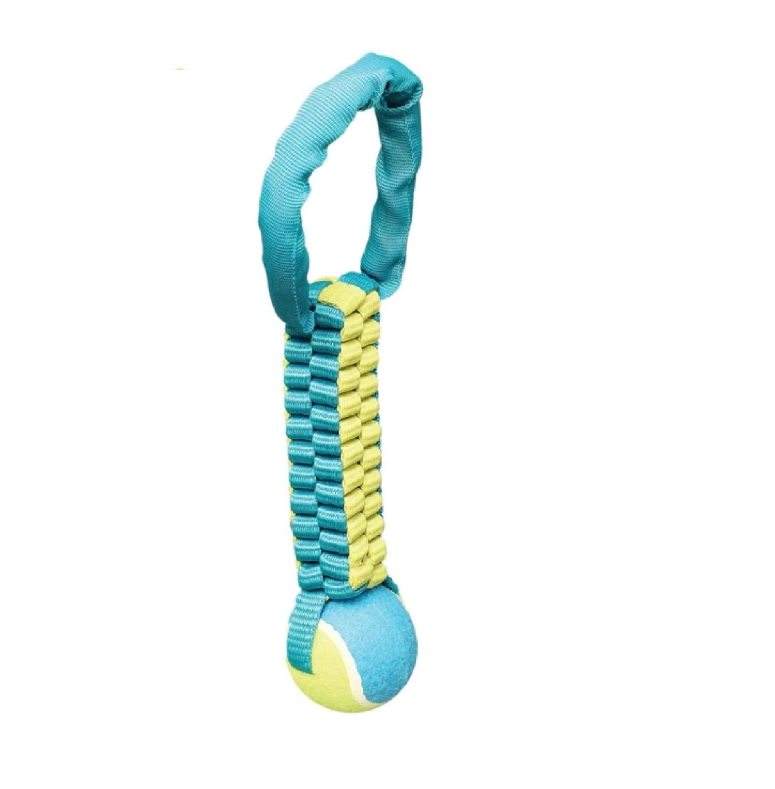 Interactive Braided Nylon Body Tennis Ball 12 Inch Dog Tug Toy Dual Materials (Blue)