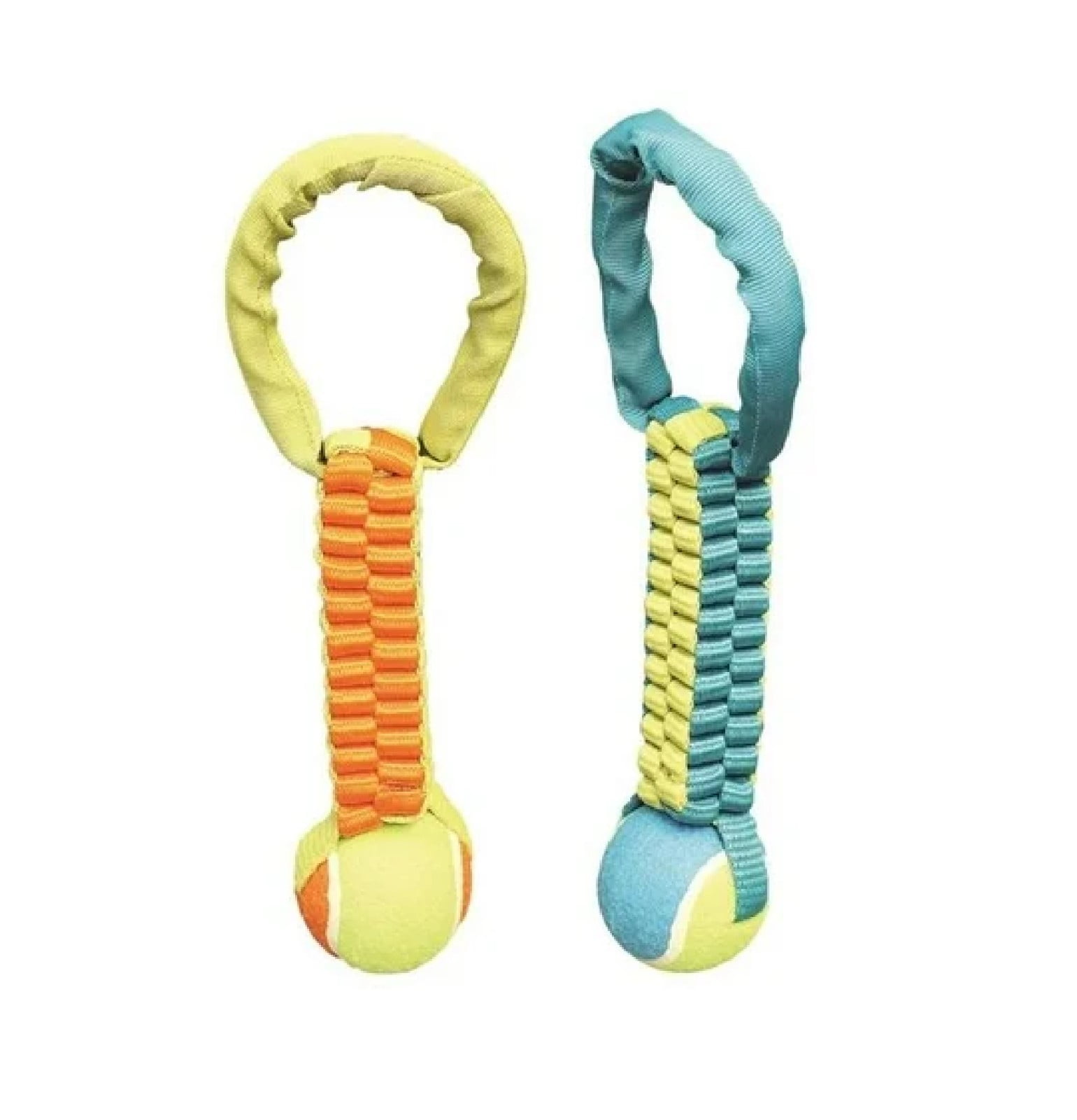 Interactive Braided Nylon Body Tennis Ball 12 Inch Dog Tug Toy Dual Materials (Discounted Toy - Random Color)