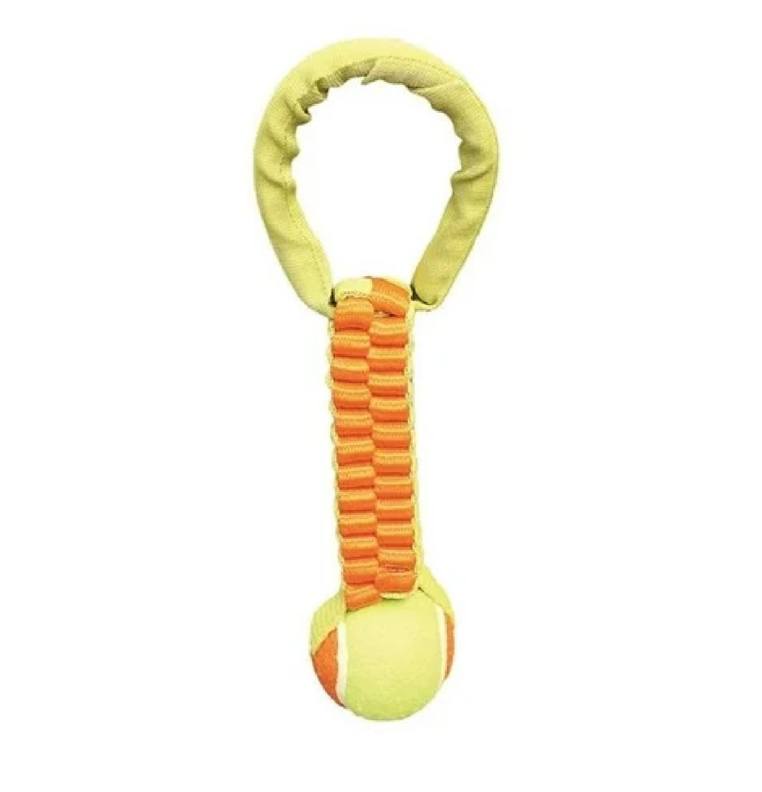 Interactive Braided Nylon Body Tennis Ball 12 Inch Dog Tug Toy Dual Materials (Yellow)