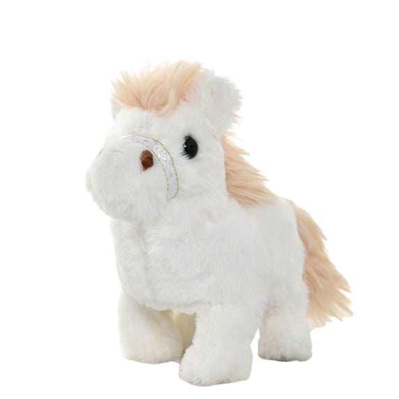 Interactive Pony with Motion and Sound, Adorable Brown White Plush Toy Animal with Easy Activation Button Electric Walking Horse Plush Toy