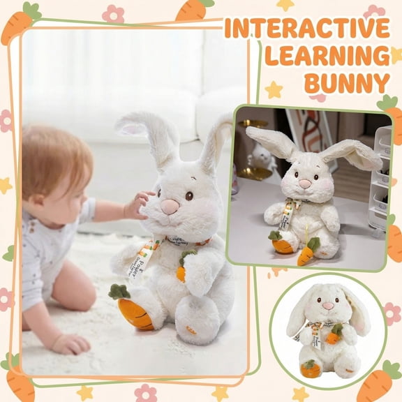 Interactive Bunny Toy, Animated Bunny Toy, 12inWhite Plush Bunny Stuffed Animal, Floppy Ear Movement, Singing, EasterforToddlers, Carrot Bow Detail, 1 Pc