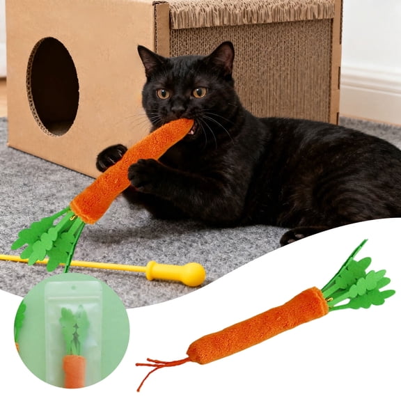 Interactive Cat Chew Toy for and Play Carrot Shaped Vegetable with Grinding Stick for Indoor