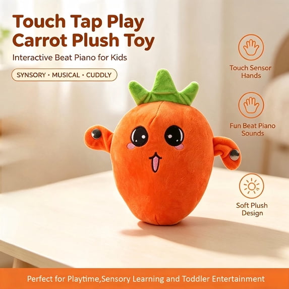Interactive Carrot Musical Plush Toy - Touch Sensor Beat Piano Soft Stuffed Fruit Instrument with Human Body Induction for Sensory Learning