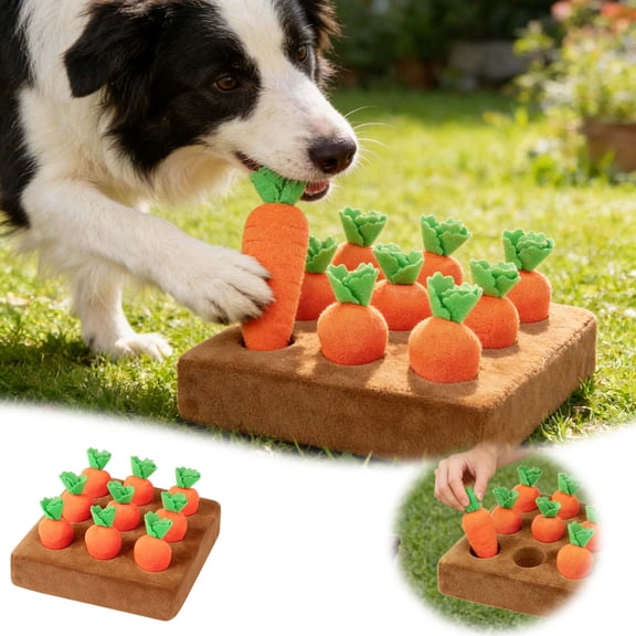 Interactive Carrot Sniffing Mat for Dogs with 9 Hidden Carrots, Mental Stimulation & Nosework Puzzle for Small, Large & Elderly Dogs, Washable Pet Intelligence Game Toy