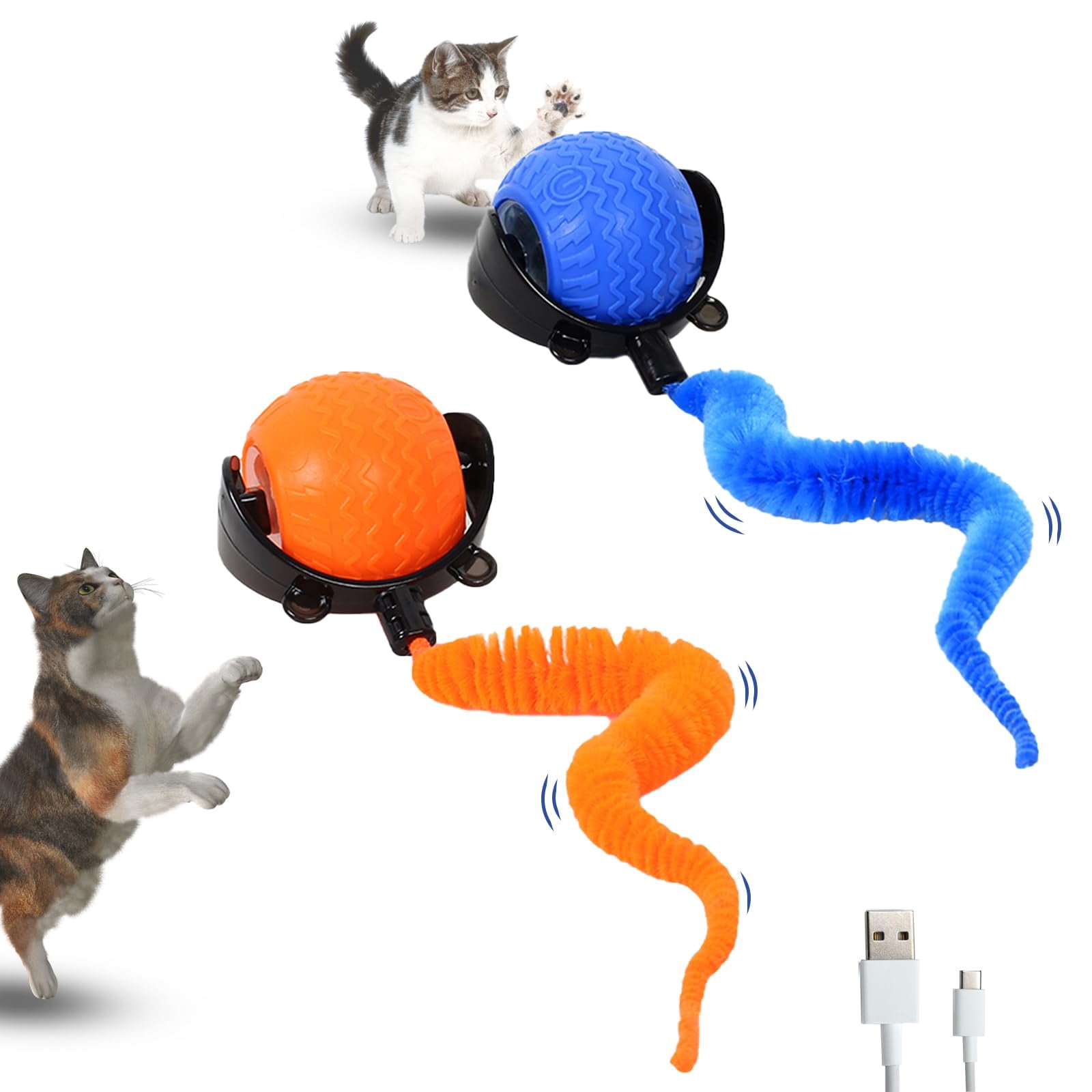 Interactive Cat Ball Toy, 2025 New Cats Ball Toys with Cord Imitation Mouse, Smart Self Rolling Pet Toys for Bored Indoor Adult Cats, Automatic Moving Peppy Pet Balls