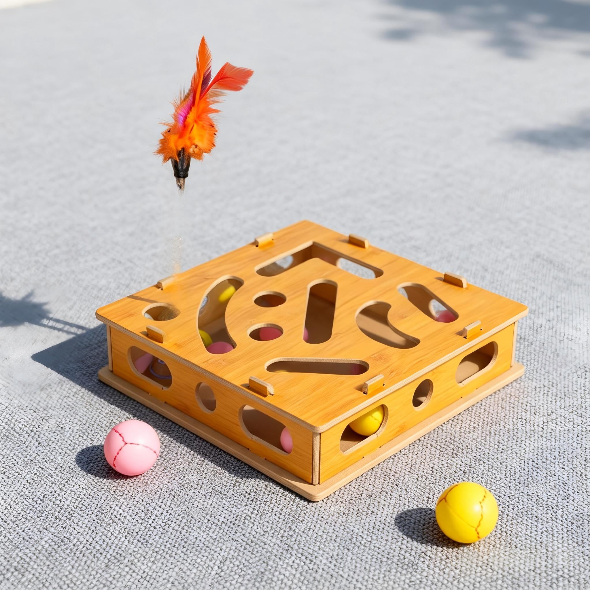 Interactive Cat Enrichment Toy Wooden Scratch Puzzle with Sandpaper for Indoor Cats Stress Nail Care Maze Scratcher