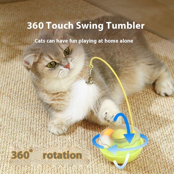 Interactive Cat Feather Toy Automatic Cat Toy Catnip Ball Feather with Track Balls Bells for Indoor Cats Exercise Entertainment