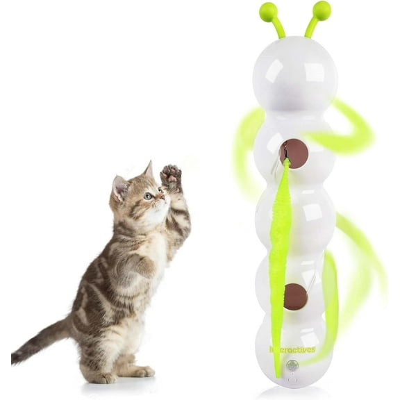Interactive Cat Feather Toy, Caterpillar Cat Toy Automatic Fluffy Tail Teaser with Motion Sensor, USB Rechargeable, Suction Cup for Stable Play, Perfect for Indoor Cats