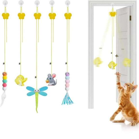 Interactive Cat Feather Toys 5 Pcs, Cat Teaser Retractable Hanging Indoor Kitten Play Chase Exercise, Mental Physical Stimulation for All Breeds and Species