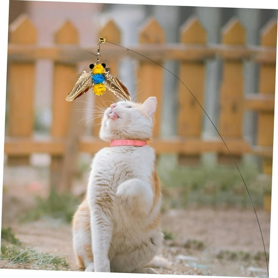 Interactive Cat Feather Wand Toy with Replacement Teaser Tips Safe Durable Kitten Exercise Play Hunting Toy
