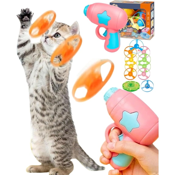 Interactive Cat Flying Disc Launcher Toy, Glowing LED Bamboo Dragonfly Blaster for Indoor Cats & Dogs, 2-in-1 Flying Saucer Exercise Tool for Pets