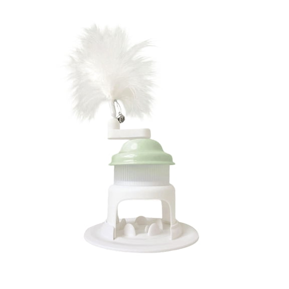 Interactive Cat Food Dispenser with Rotating Feather Wand - Mint Green - Slow Feeder & Puzzle Toy for Kittens & Cats, Stimulates Natural Hunting Instincts (Style as Pictured)