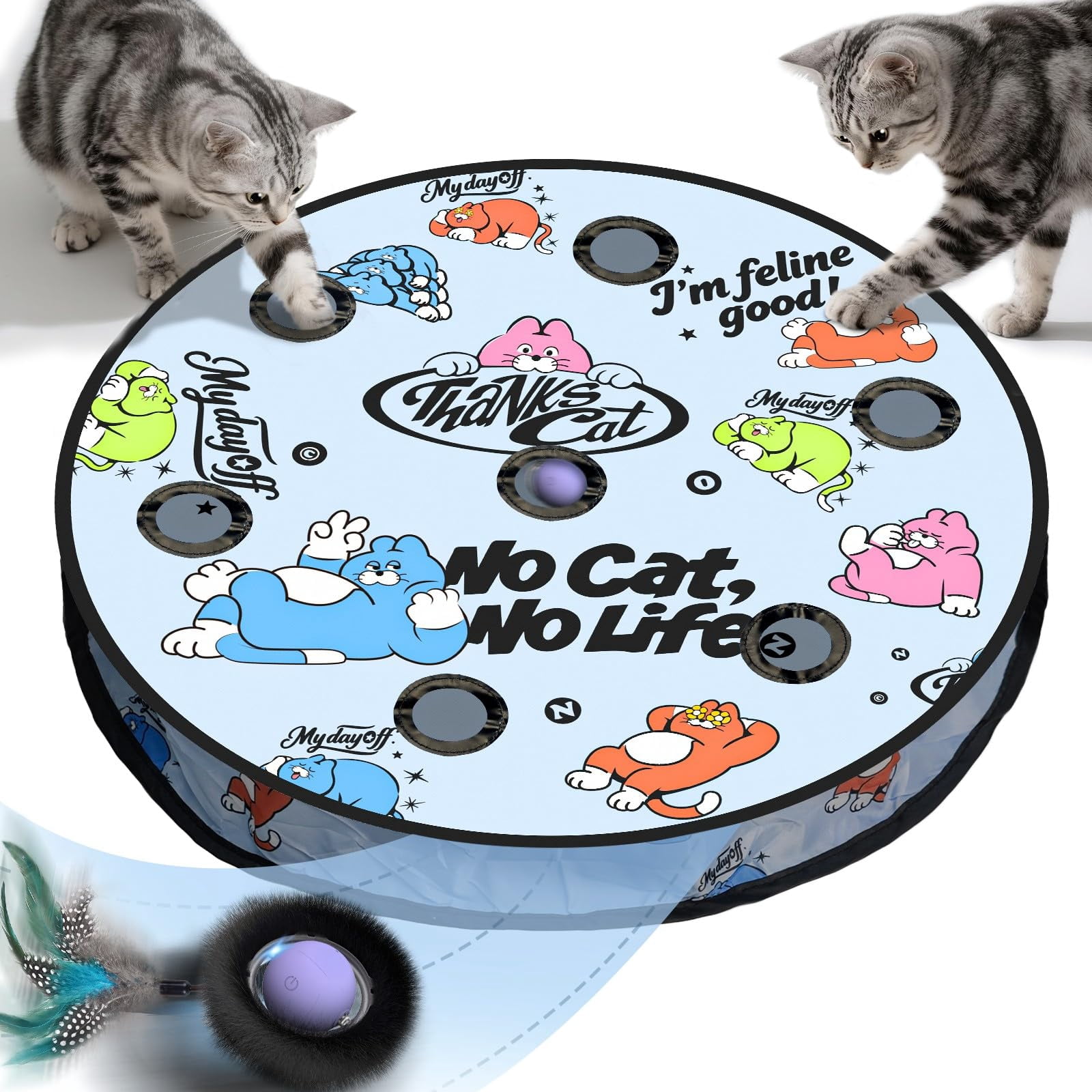 Interactive Cat With Motion Activated Ball & 7 Holes Maze Mat  And Seek Exercise Game For Indoor Cats Automatic Moving In Pouch Rechargeable Kitten Toys Mouse Catching