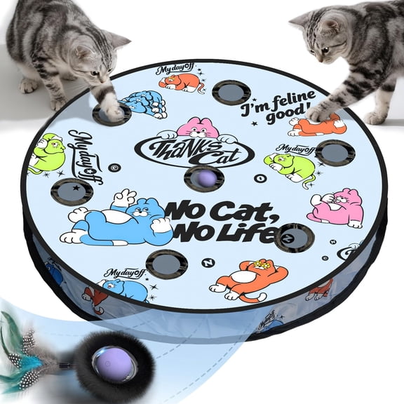 Interactive Cat With Motion Activated Ball & 7 Holes Maze Mat And Seek Exercise Game For Indoor Cats Automatic Moving In Pouch Rechargeable Kitten Toys Mouse Catching
