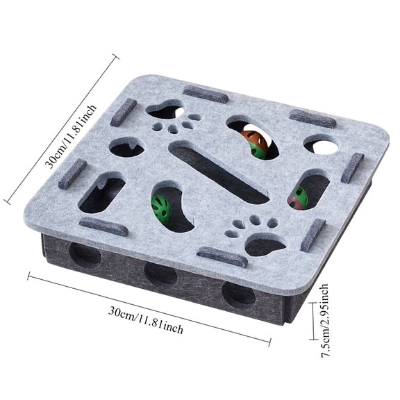 Interactive Cat Puzzle Activity Box - Plush Felt with Scratching Posts, Bell Ball & Hidden Treats, Animal Print Design, Sturdy Enrichment Toy for Indoor Cats’ Mental Stimulation & Exercise