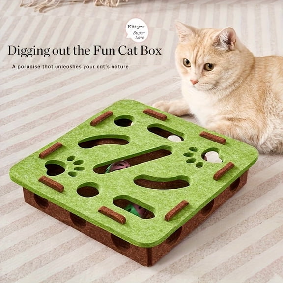 Interactive Cat Puzzle Box Toy, Scratching & Digging Enrichment Game for Indoor Cats, Mental Stimulation & Physical Activity Cat Toy for Boredom Relief