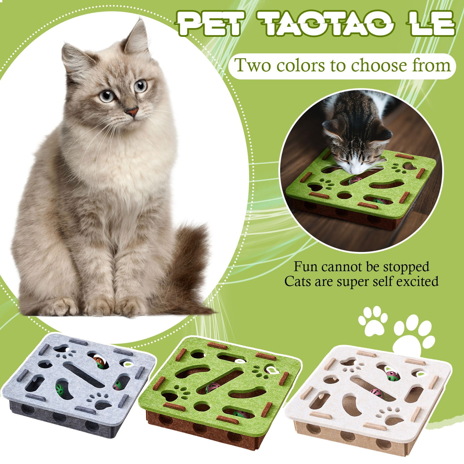 Interactive Cat Puzzle Feeder Toy - Felt Maze Box with 3 Jingle Balls for Indoor Cats Kittens | Educational Toys Interactive For Indoor Tease Box,cat toys for indoor cats,A1# Beige