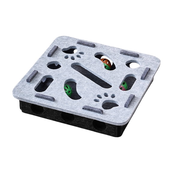 Interactive Cat Puzzle Feeder Toy - Felt Maze Box with Jingle Balls for Indoor Cats Kittens | Mental Stimulation, Slow Feeding, Fun Exercise & Natural Hunting Instincts Gray