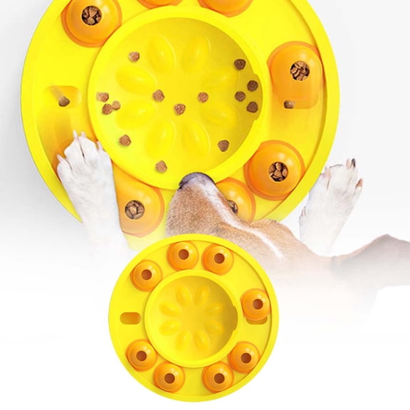 Interactive Cat Puzzle Feeder for Cats - Slow Feeder Bowl and Interactive Toy to Promote Eating and Mental Stimulation during Mealtime, 25 cm, Yellow