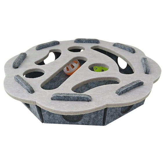 Interactive Cat Puzzle Toy For Indoor Exercise, Squeaky Teaser Box With Track Ball & Scratching Surface, Mental Stimulation Toys For Cats