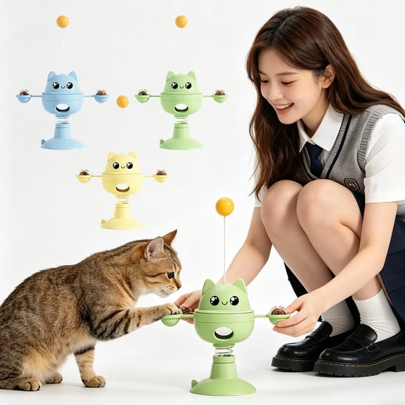 Interactive Cat Puzzle Toy Leaking Feeder, Interactive Suction Cup Spring Toy for Indoor Cats, Clever Mentally Stimulating Treating Game for Boredom Relief, Slow Feeding Station