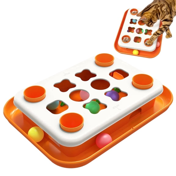 Interactive Cat Puzzle Toy Level 2 - Mental Stimulation Food Dispenser & Slow Feeder for Indoor Cats, Funny Kitten Treats Feeder Game with Track Balls