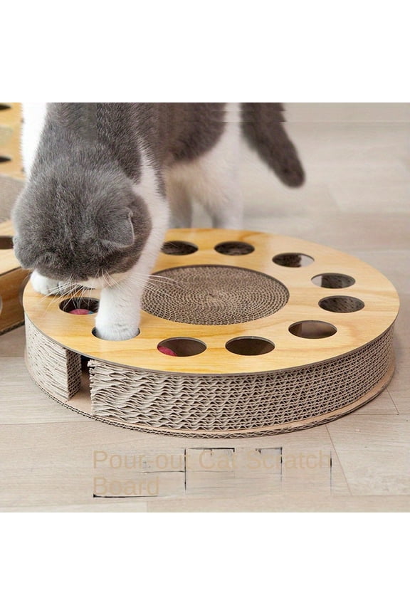 Interactive Cat Scratch Board with Ball Track & Multi-Layer Platforms - Durable Corrugated Cardboard Cat Tree-like Toy for Kittens,Rolling Ball System, Scratching Post for Play,for Cats to Climb&Jump