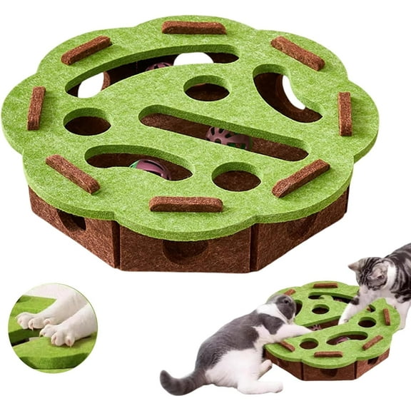 Interactive Cat Scratch Puzzle Box, Nail File Scratcher with Bell, Mental Stimulation & Fun Maze Toy for Indoor Cats
