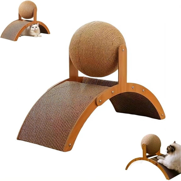 Interactive Cat Scratcher – Arch Bridge Design with Rolling Ball Track – Natural Sisal Scratching Surface for Claw Maintenance and Play