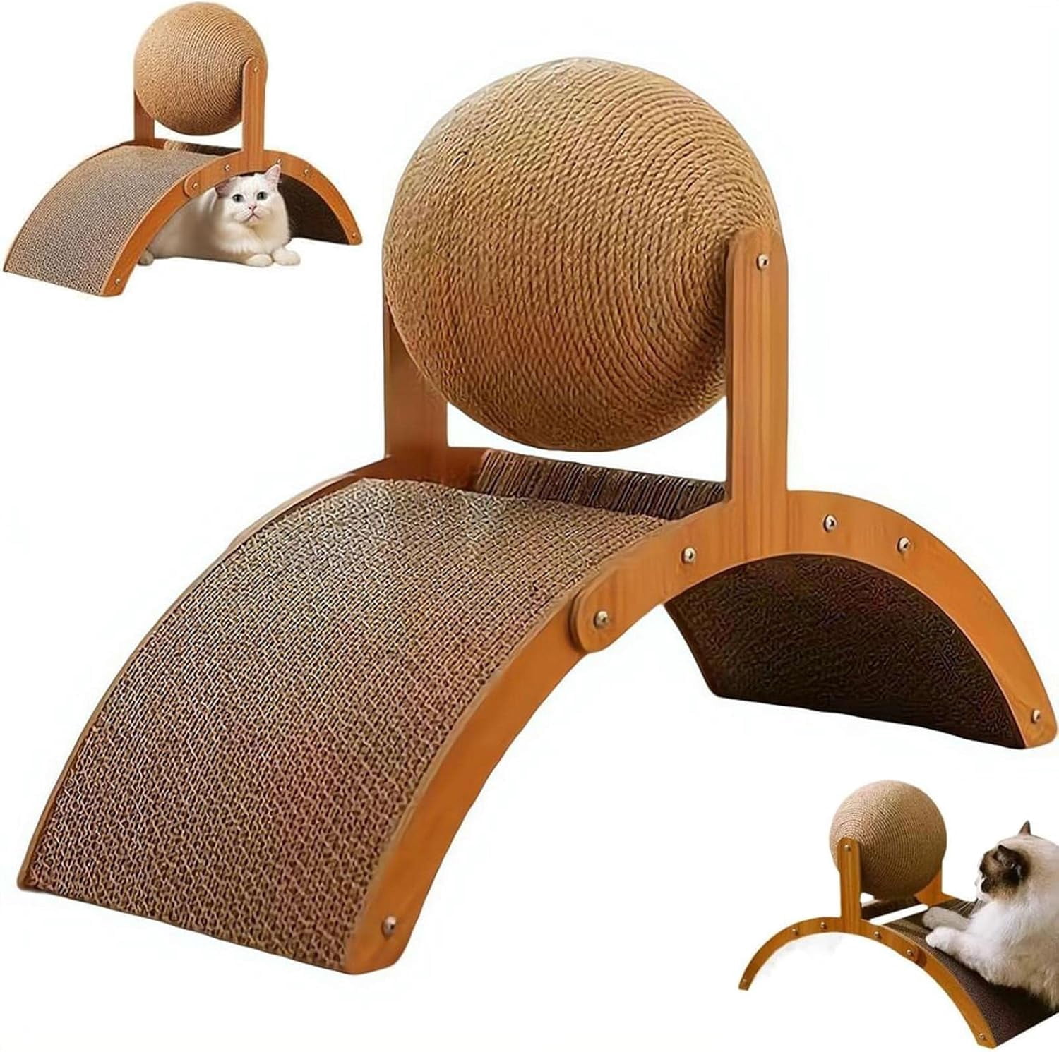 Interactive Cat Scratcher, Cat Scratching Post Design with Arch Bridge Balls-Stylish CatScratching Board, Natural Sisal Scratcher Ball, Fun and Engaging Scratching Post for Exercise