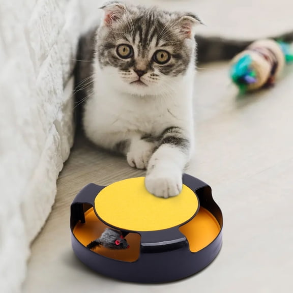 Interactive Cat Scratcher With Spinning Mouse - No Battery Cat Toy For Indoor Cats Scratching Play Mental Stimulation Cat Puzzle Toy(Yellow)